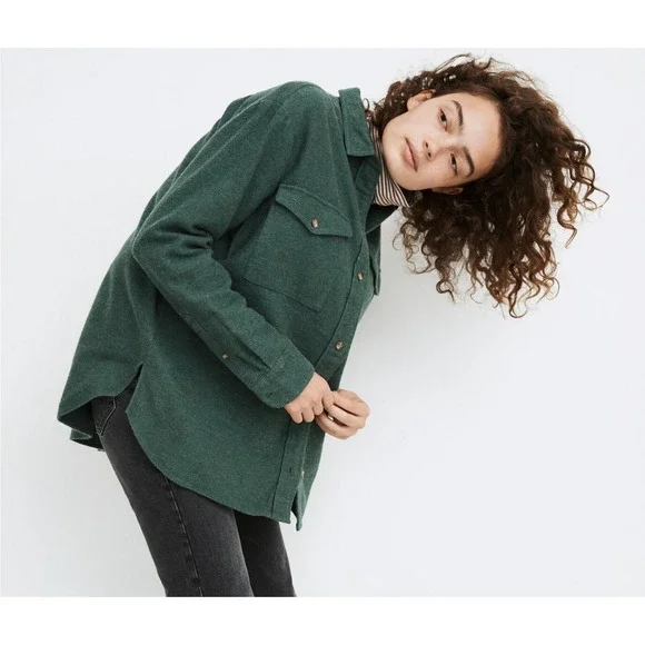 Madewell Flannel Flap-Pocket Oversized Ex-Boyfriend Shirt size XS  Smokey Spruce - Picture 2 of 11